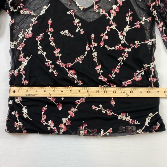 White House Black Market Long Sleeve Floral Embroidered Mesh Top w/Cami Sz L - Picture 15 of 16